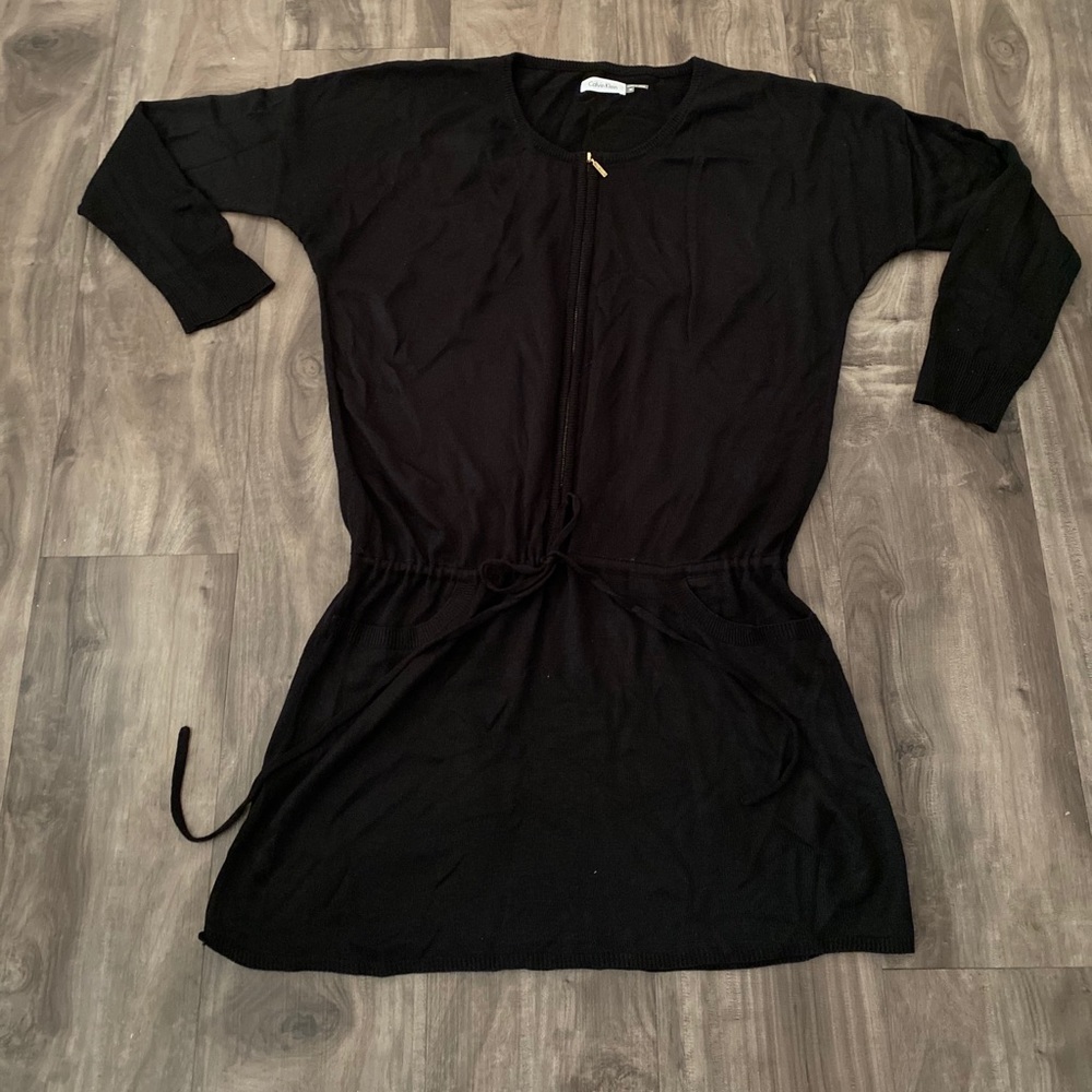 Calvin Klein Black Tie Waist Sweater Dress